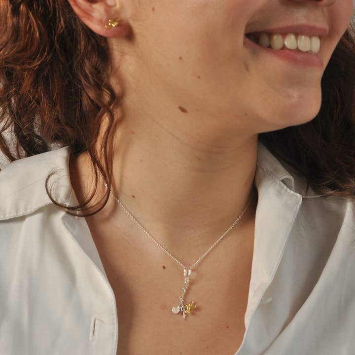 CocoonMe - Wholesale Pendant/Charm Necklace - Pink quartz hummingbird necklace - sterling silver