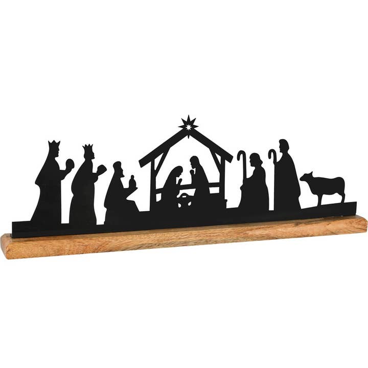 Julefigurer på fod, sort/natur, træ, 41x5x12cm for engroshandel hos Dekoratief