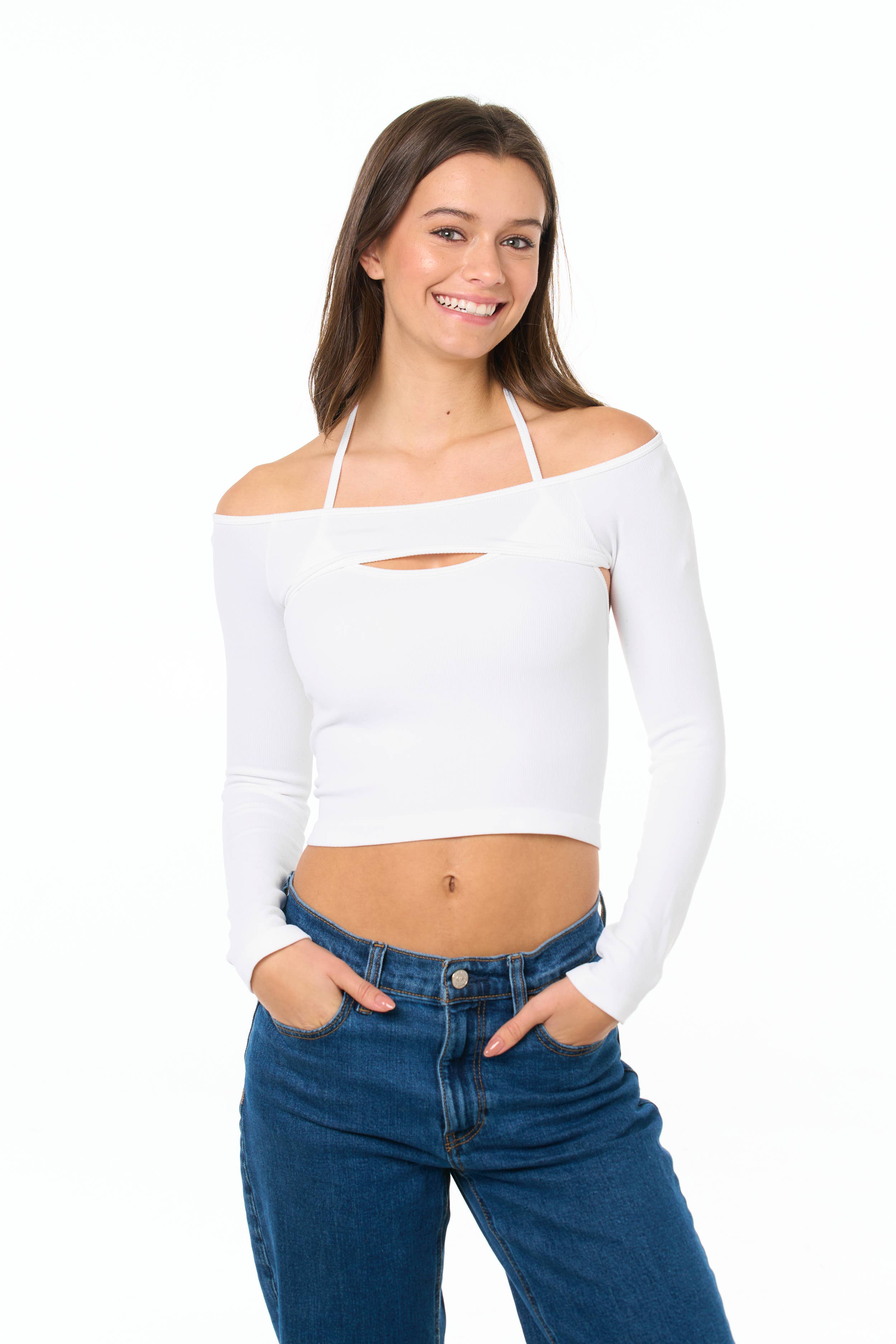 Malibu Sugar - Wholesale Overhemd - Kinderen - Junior dubbellaagse haltertop met lange mouwen - 2 kleuren!!8