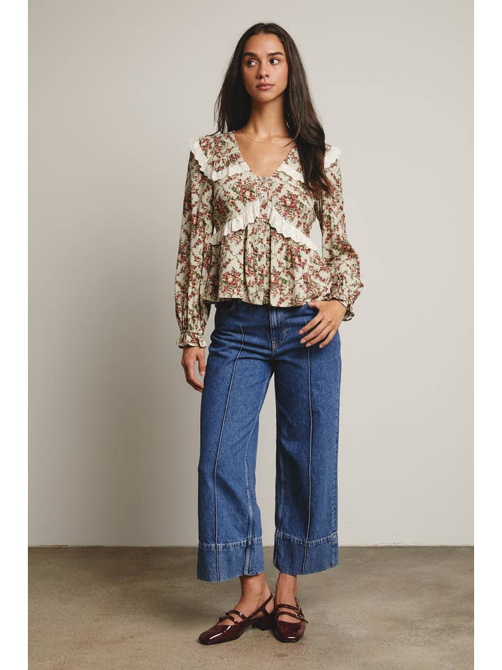 Forte - Wholesale Blouse – Women’s - Eyelet Ruffle Floral Peplum Blouse FT001219