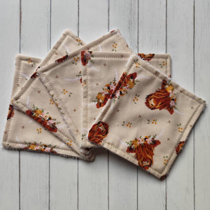 Hooglandkoe herbruikbare gezichtdoekjes, crèmekleurige milieuvriendelijke doeken voor wholesale door Hannah and me