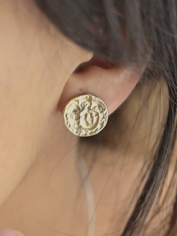 9ct Gold Medusa Stud Earrings for wholesale by Wild Fawn Jewellery