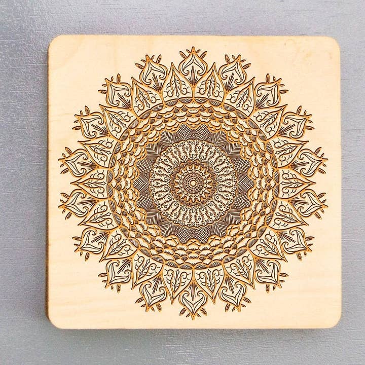 Mandala-Untersetzer | gravierte Holzuntersetzer | spirituelle Getränkeuntersetzer | Geburtstagsgeschenk für den Großhandel von Personal Mementos