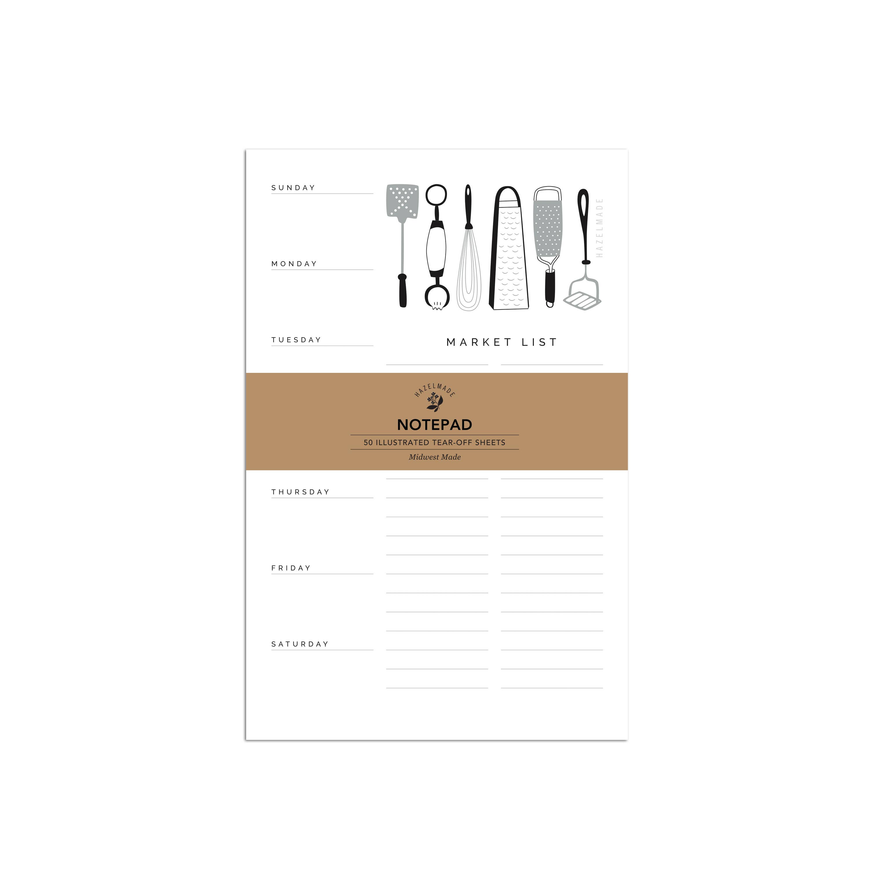 HAZELMADE® Tea Towels + Gifts - Wholesale Notepad - Meal Planner Kitchen Utensils Notepad / Large / 5.5" x 8.5"2