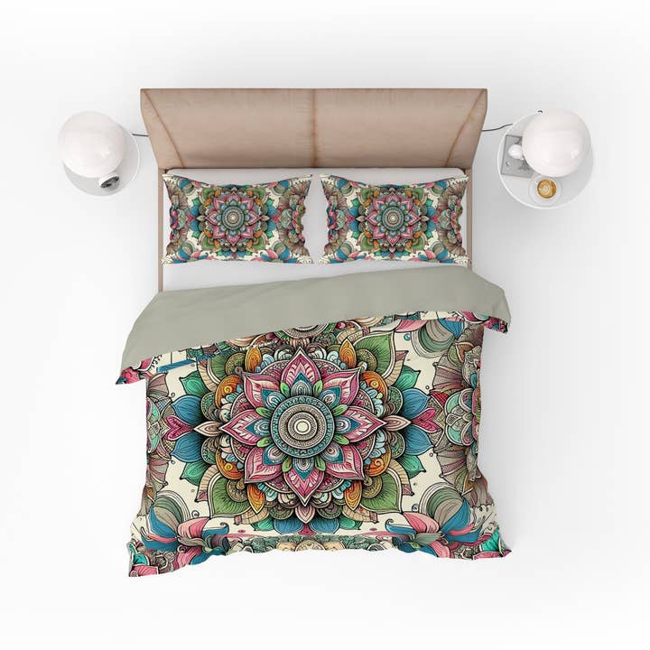 Ensemble de housse de couette réversible True Spirit Mandala, style bohème et coloré pour la vente par Adore India
