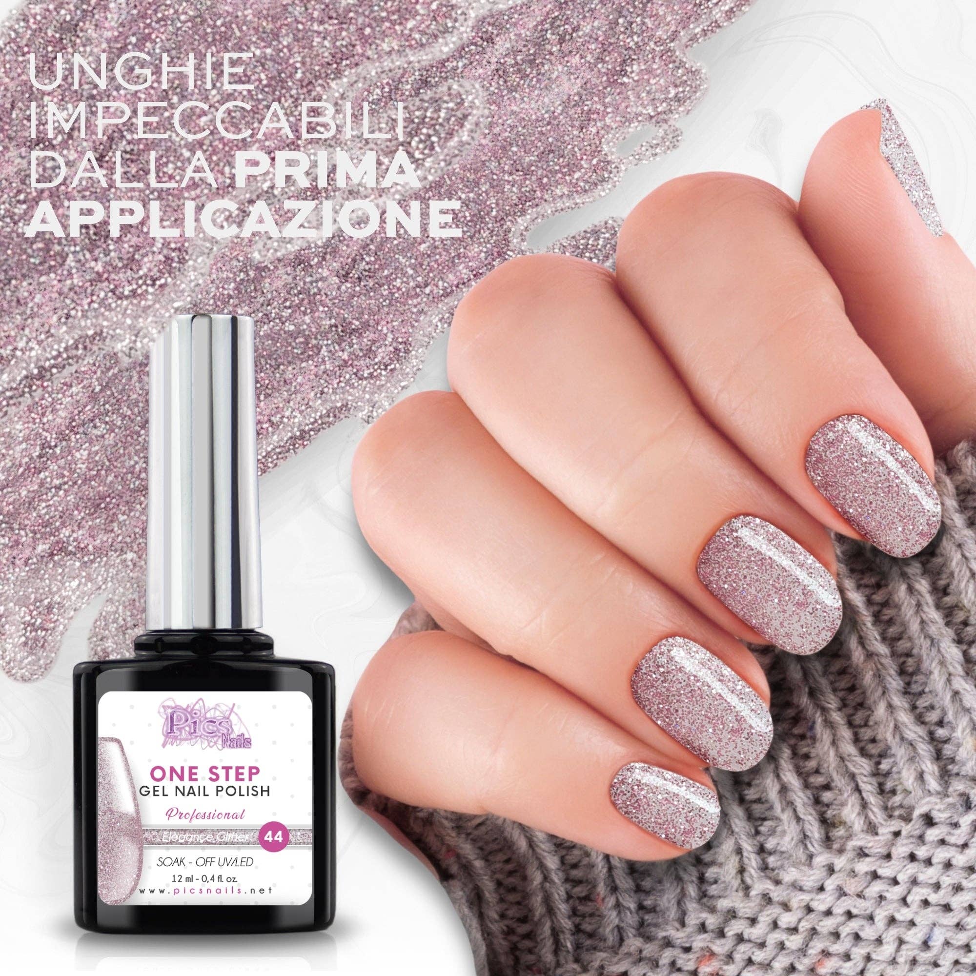 Pics Nails - Wholesale Nail Polish - One Elegance Glitter 44 Semipermanent Nail Polish - 12 ml | Semipermanent 3in1 UV/LED Ultra Glossy1