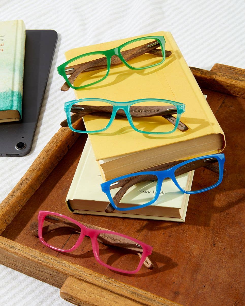 Blue Planet Eco-Eyewear - Wholesale Eyeglasses - Unisex - BP20732 Anza - Aqua / Walnut Wood -Blue Light Filtering Lens1