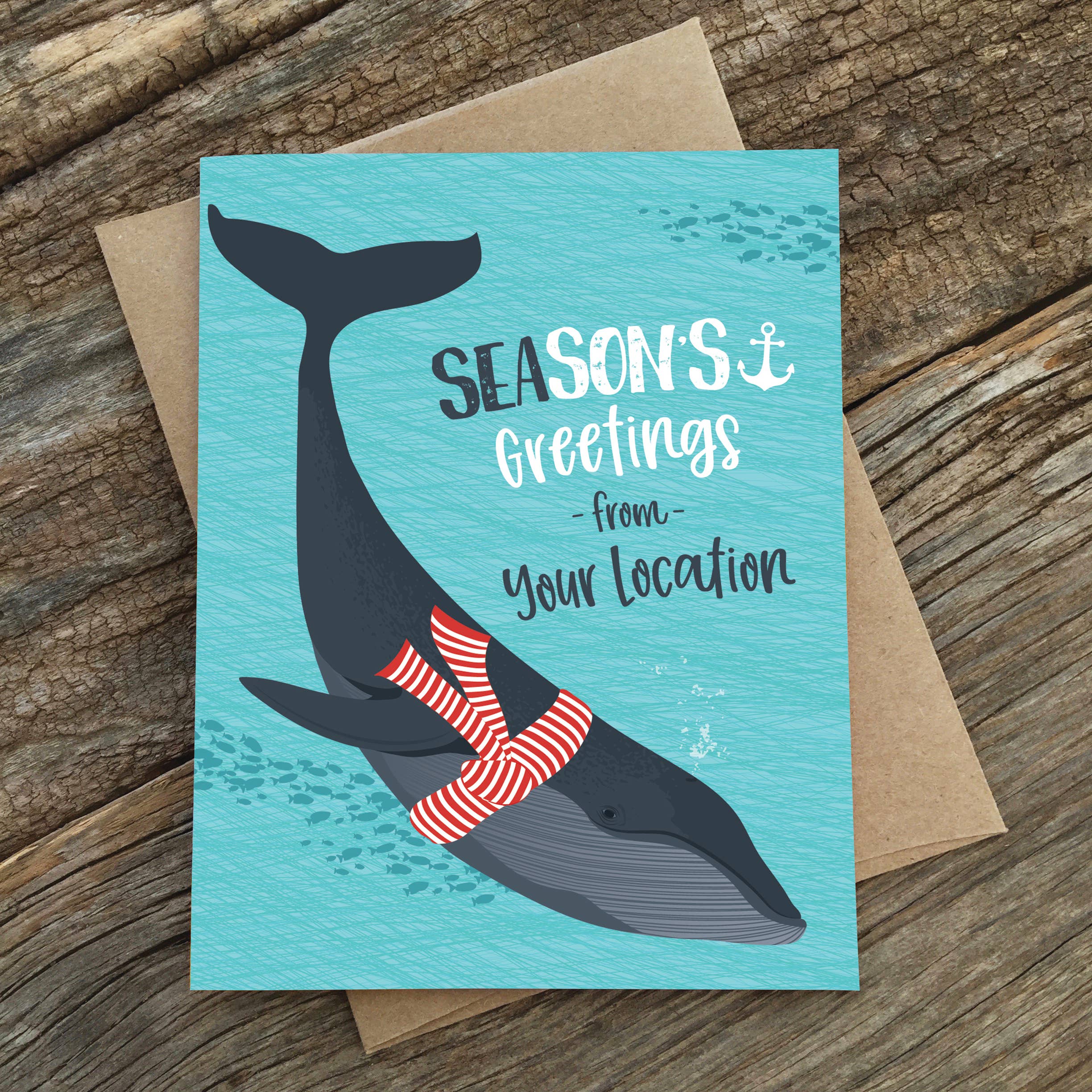 Modern Printed Matter - Wholesale Season's Greetings Card - Custom Holiday Card - Season's Whale1