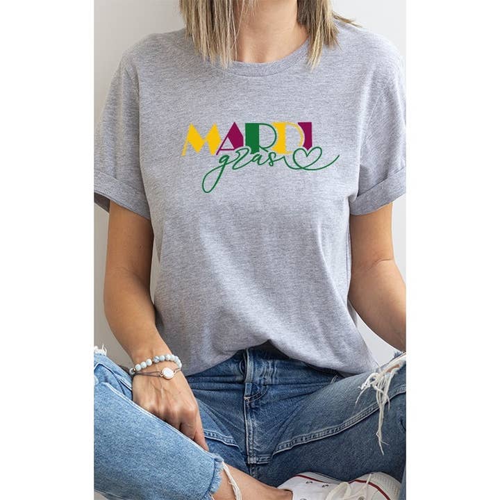 Mardi Gras Heart Graphic Tee for wholesale by Select Apparel