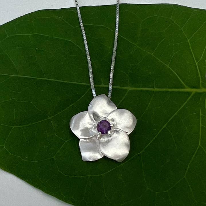Amethyst Flower Necklace - Sterling Silver, Indonesia for wholesale by Women's Peace Collection
