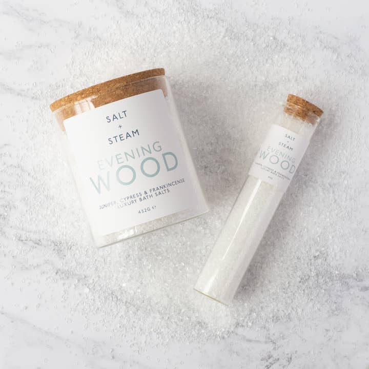 Salt + Steam - Wholesale Bath Salts - Evening Wood - Juniper & Cypress Bath Salts 80g & 432g