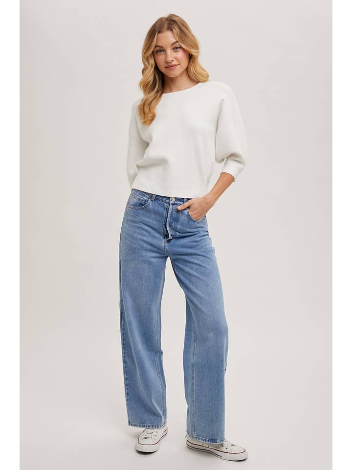 Bluivy - Wholesale Knit Sweater - Women's - PUFFED 3/4 SLEEVED KNIT SWEATER TOP15