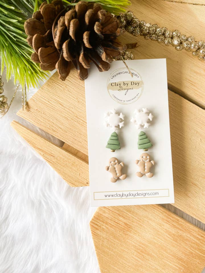 Christmas Minis Stud Pack 2 - Winter Clay Earrings for wholesale by Clay by Day Designs