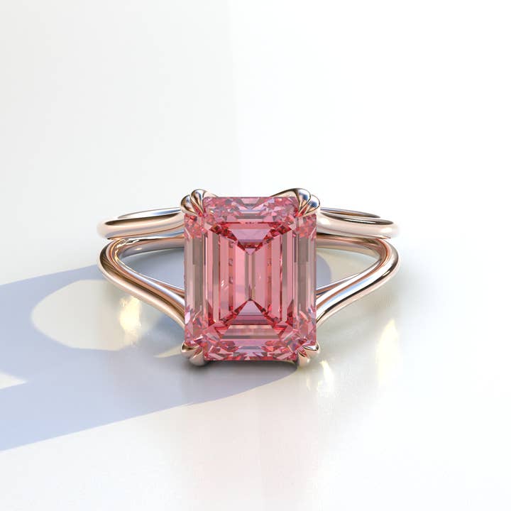 Mohana Jewels - Luxury – Anel de noivado por atacado – Anel de Noivado com Diamante Cultivado em Laboratório Rosa Intenso Fancy Corte Esmeralda - Tesira11