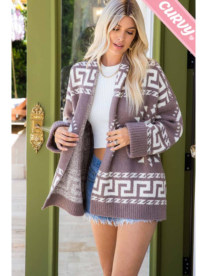 Sweet Lovely by Jen - Wholesale Cardigan - Women's - PLUS SIZE AZTEC PRINT SUPER SOFT COZY SWEATER KNIT CARDIGAN14