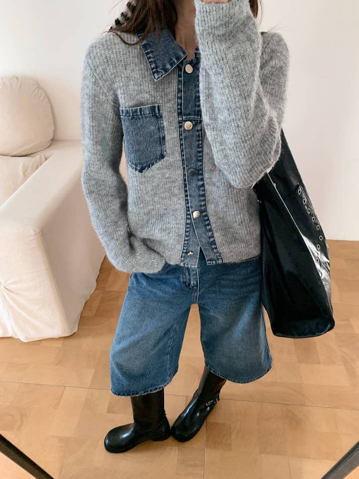 Little Light - Wholesale Jacket - Women's - Denim Layered Pocket Knit Jacket11