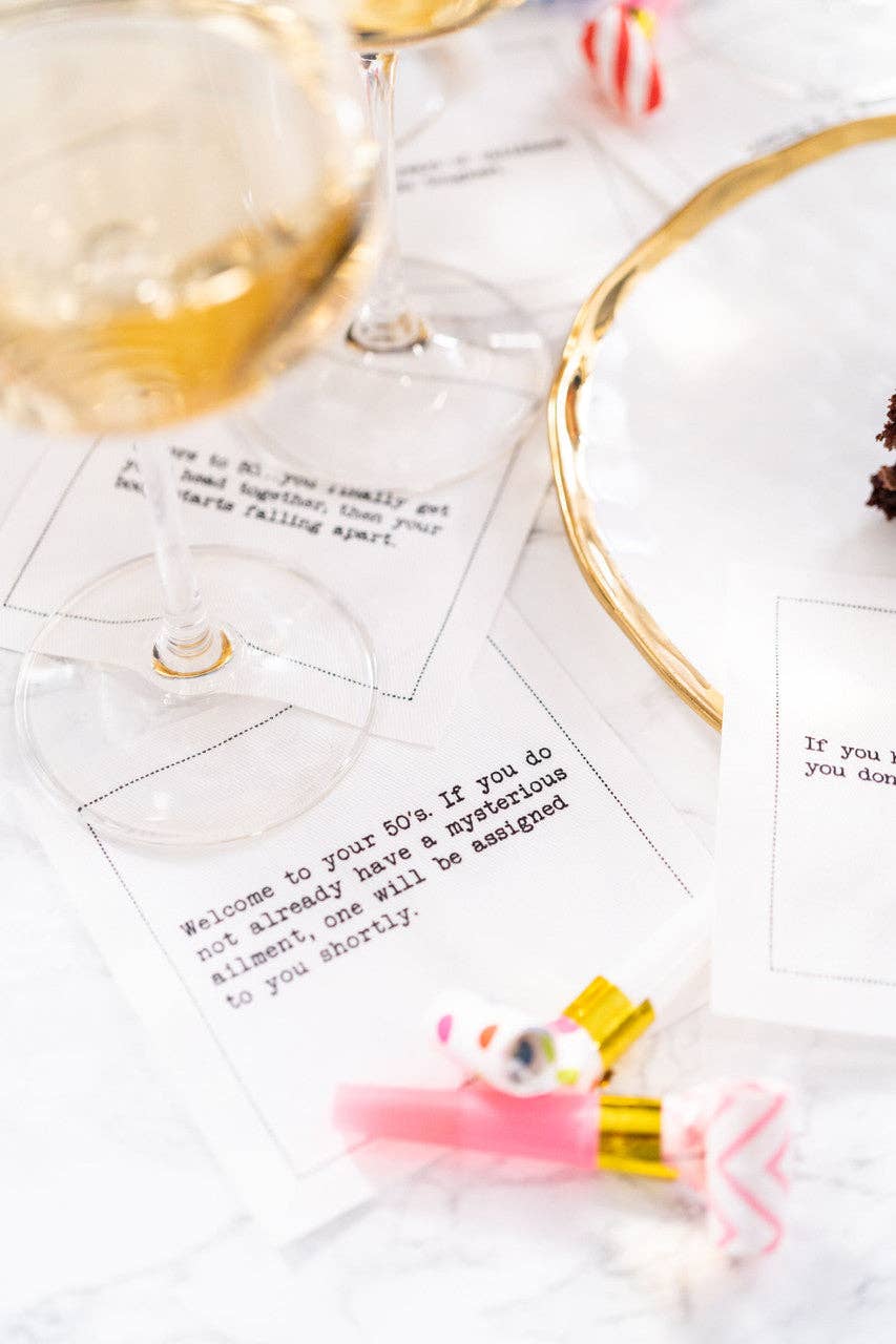 Five Star Napkins Inc. - Wholesale Disposable Napkin - 50th Birthday Quotes - White Cotton Cocktail Napkins x 504