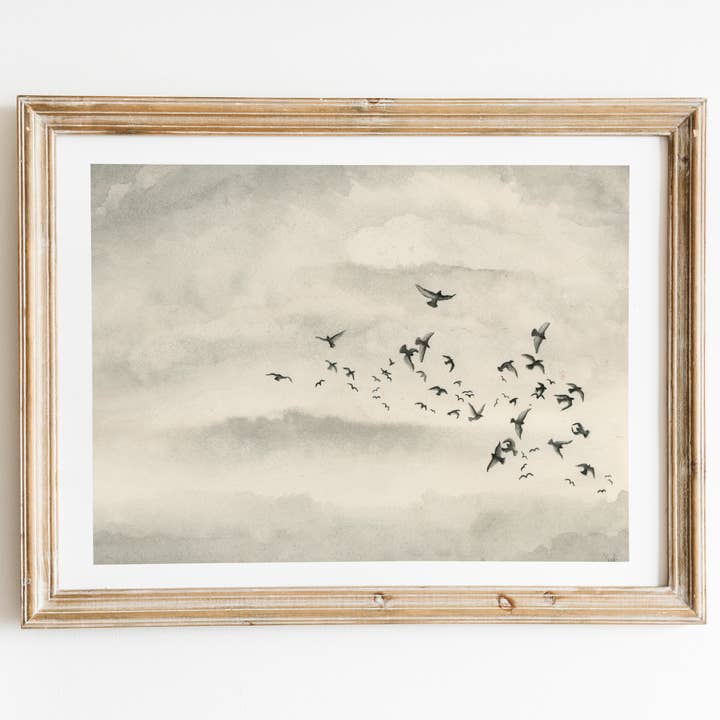 Moody Black Birds with Stormy Grey Sky Print for wholesale by Sarah Jane Studio Art