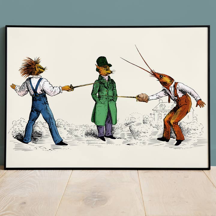 Fencing Poster - The Dressed Animals for wholesale by Colette de B.