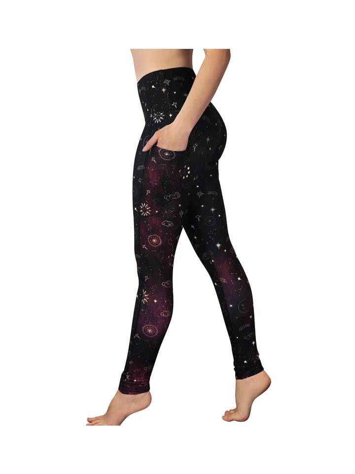 Comfy Yoga - Wholesale Athletic/Lounge Leggings - Women's - "Stardust" Celestial Galaxy Print Yoga Pants w Pockets