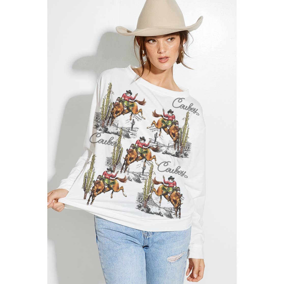 Phil Love - Vendita all'ingrosso Felpa stampata - Donna - Felpa in french terry con stampa cowboy santa6