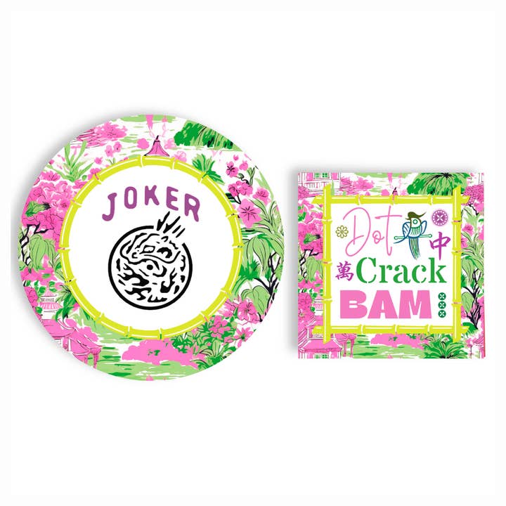 Fabuplates - Wholesale Disposable Plate - "Mahjong Menu" 48 Pc Paper Plate & Napkin Set or Separates