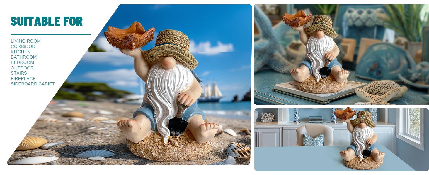 Liffy - Wholesale Candle Holder - Beach Gnome Resin Candle Holder Figurine Coastal Decor12