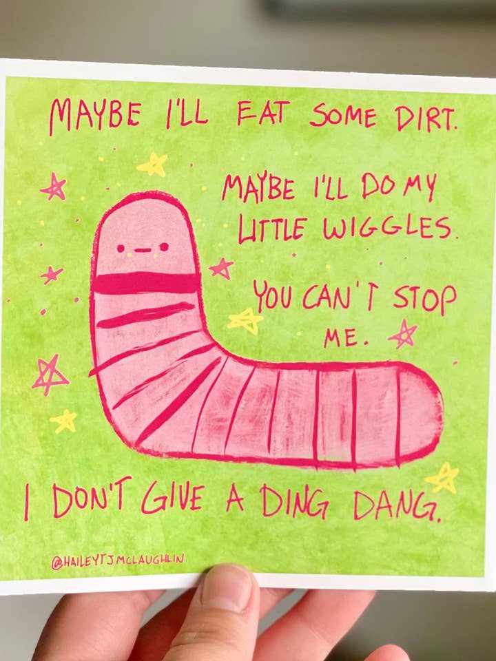 Confidence Worm 5x5 Print for wholesale by Hailey McLaughlin Illustrations