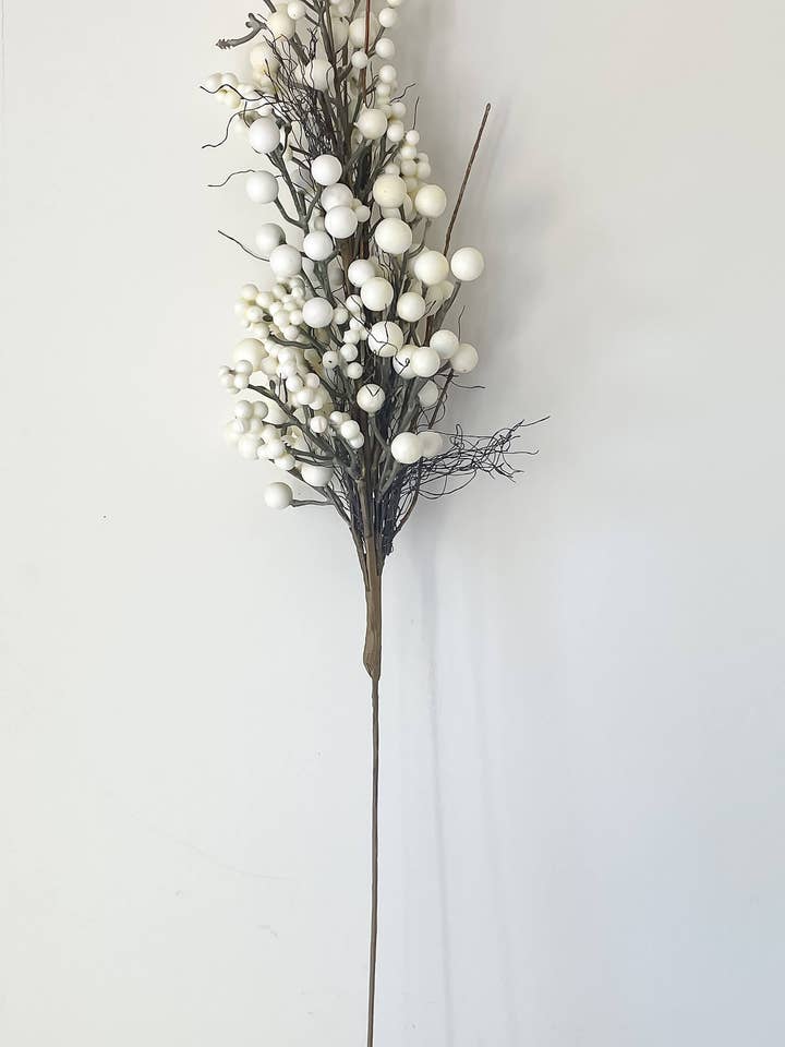 Cream Ivory Berry Faux Christmas Stem 34" for wholesale by Hycroft Home Decor