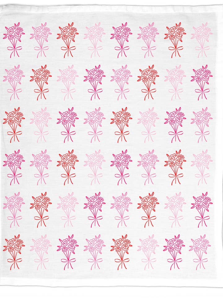 Röda & Rosa Buketter, Ekologisk Bomull Kökshandduk - Alla hjärtans dag för wholesale av Coast & Cotton
