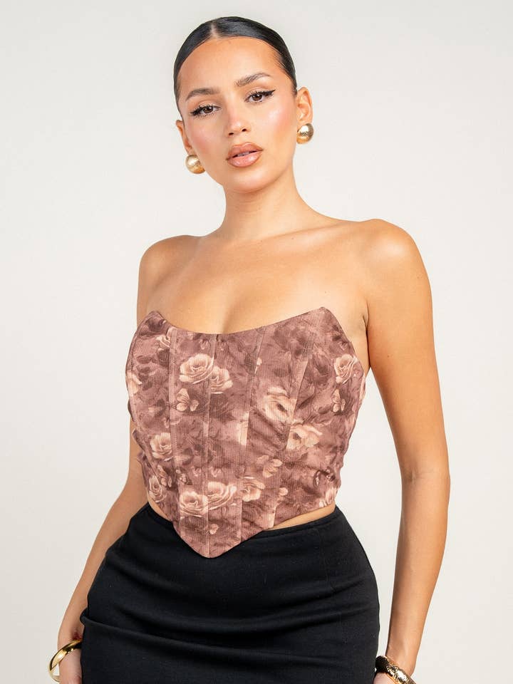 HT4193NST PIPING CORSET LACE UP CROP TOP for wholesale by PRIVY