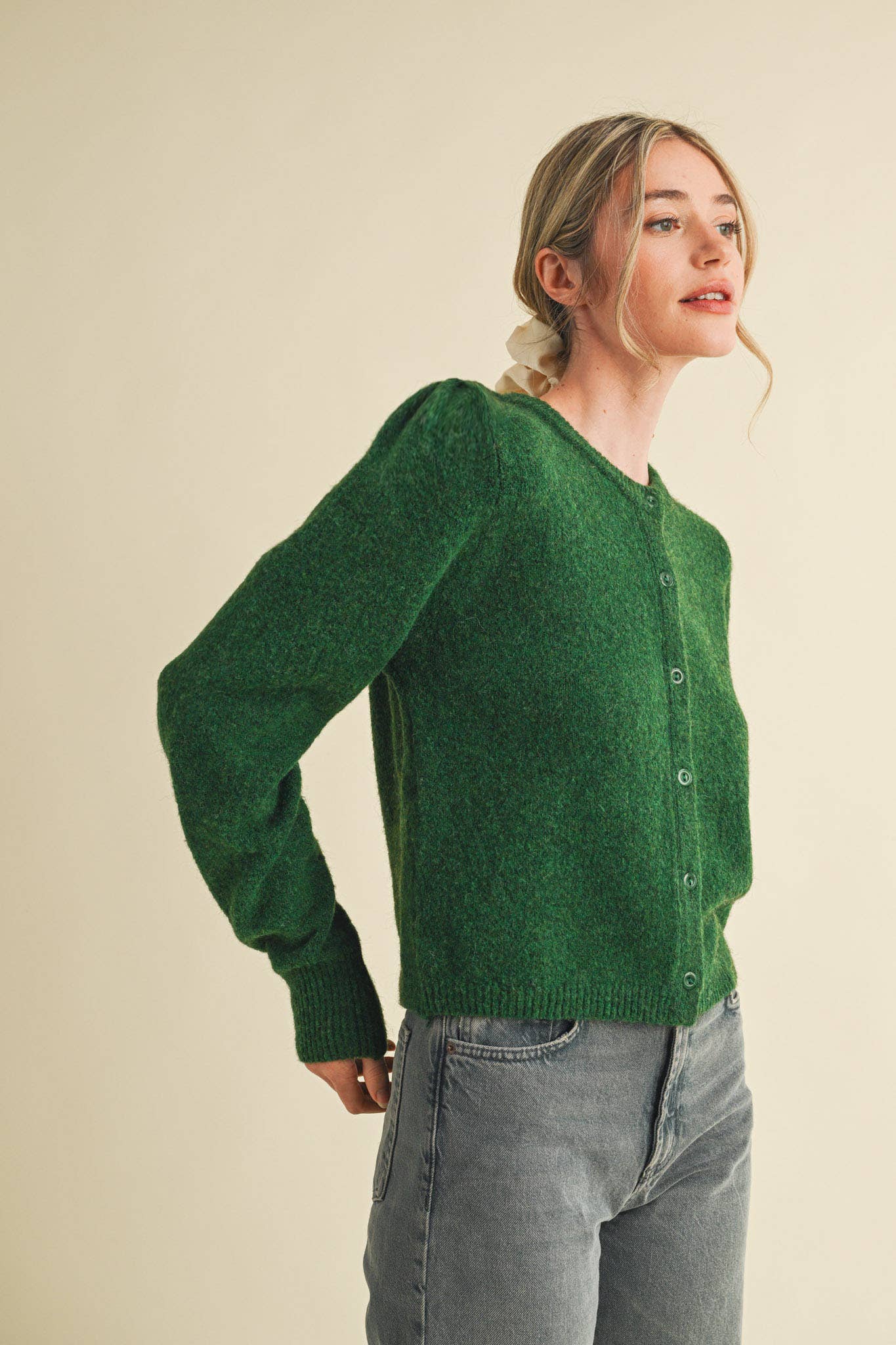 &MERCI - Wholesale Cardigan - Women's - LONG PUFF SLEEVE SWEATER CARDIGAN MSW1101838