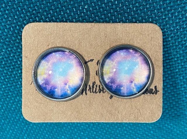 SMA Artistry Creations - Wholesale Stud/Post Earrings - 12mm Galaxy design glass cabochon stud earrings28