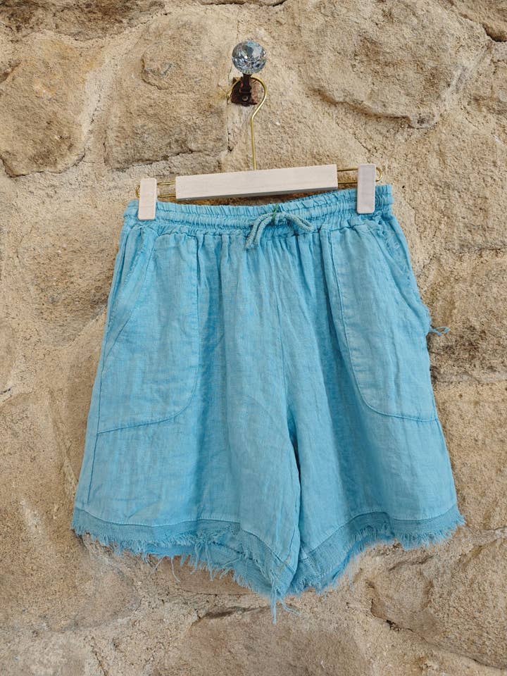 Linen & More - Vendita all'ingrosso Pantaloncini - Donna - REF 6261 PANTALONCINI IN LINO CON FRANGE E DUE TASCHE 100% LINO11