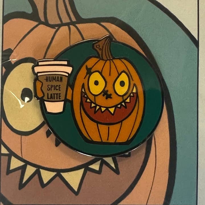 Human Spice Latte - Enamel Pin for wholesale by Karen Hallion Illustration