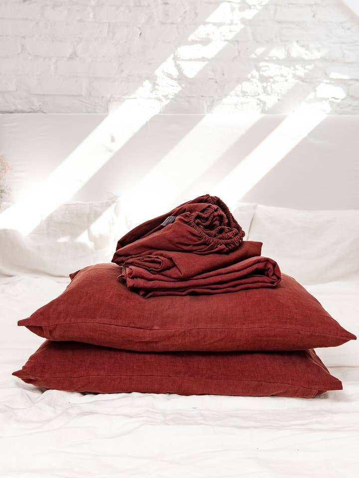 Linen sheets set in Terracotta for wholesale by AmourLinen