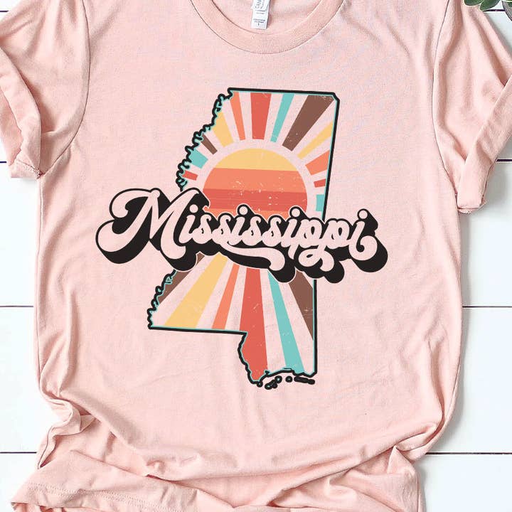 Mississippi Retro State Graphic Tee for wholesale by Kissed Apparel