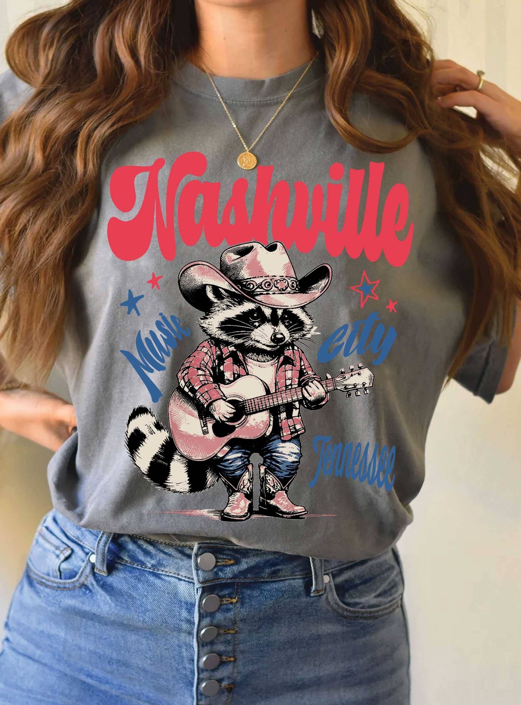 Rustee Clothing - Wholesale Screen Printed T-Shirt - Women's - NASHVILLE MUSIC CITY RACCOON GRAPHIC TSHIRT6