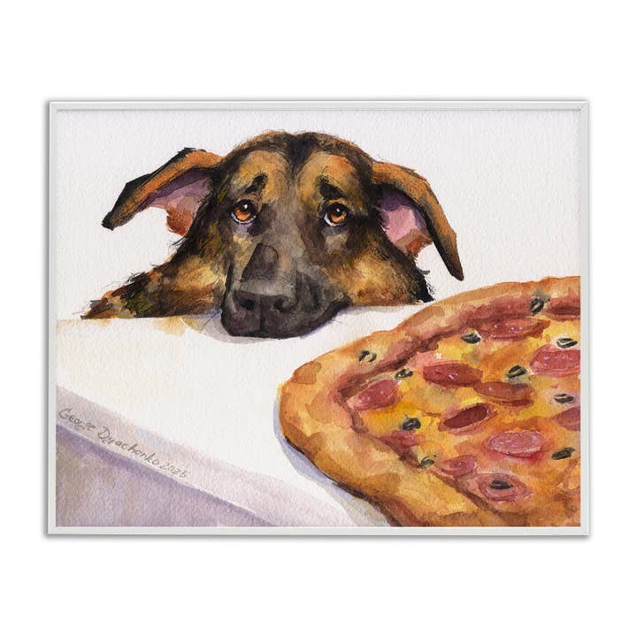 Stupell Industries – Sinal de parede por atacado – Pastor Alemão com Pizza - Arte de Parede emoldurada21