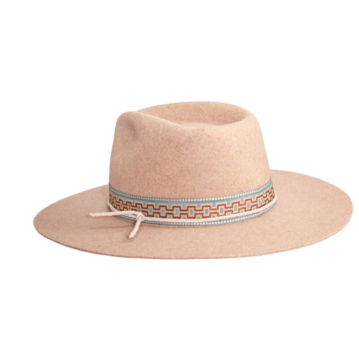 Oatmeal Wide Brim Wool Felt Fedora Rancher Hat - Style Maldives Moon for wholesale on Faire