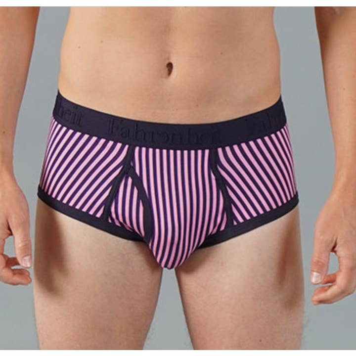 Wayne Breve Roupa interior de algodão com listras verticais rosa/marinho para homem por atacado de Fahrenheit