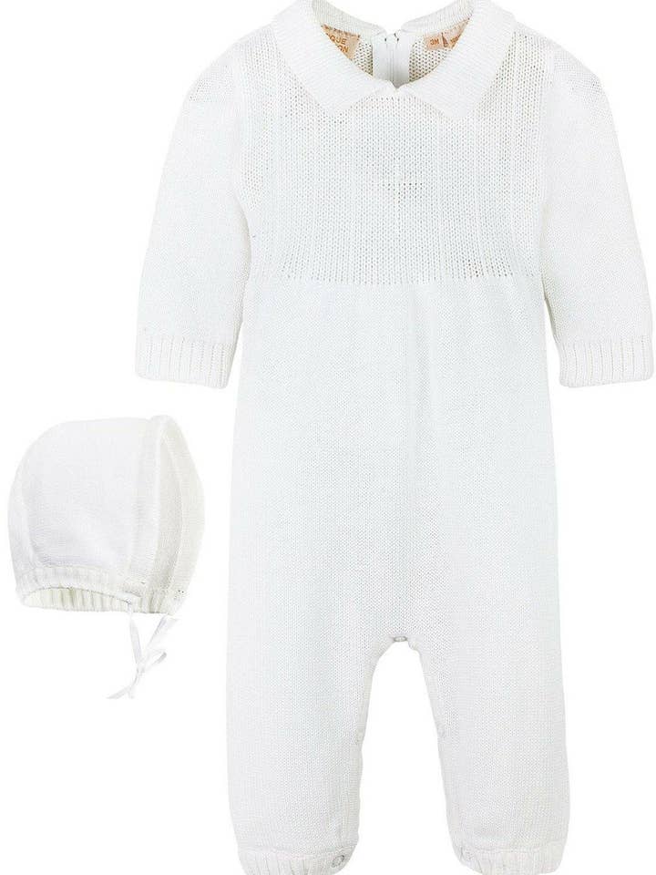 Baby Boy's Christening Outfit with Bonnet Hat - Cross Detail for wholesale by Julius Berger & Carriage Boutique