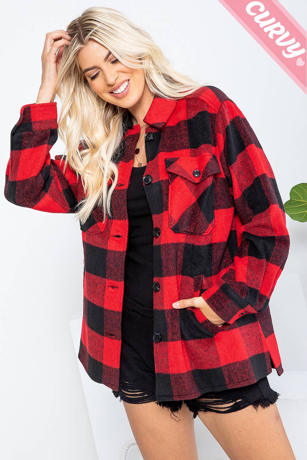 Sweet Lovely by Jen - Wholesale Shirt Jacket/Shacket - Women's - OUTERWEAR PLUS SIZE  FLANNEL  SHACKET 34