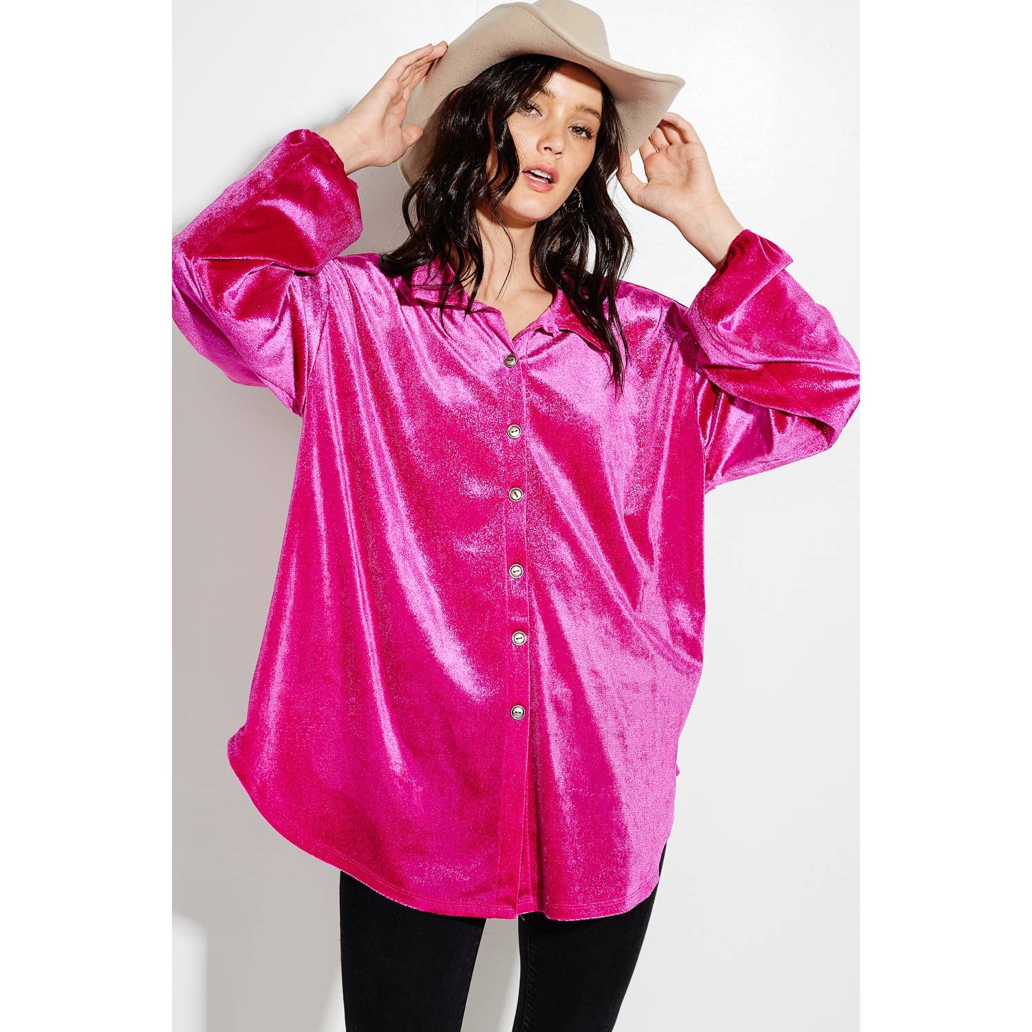 Phil Love - Wholesale Shirtjack/Shacket - Dames - Fluwelen overhemd met knoopsluiting en Bishop-mouwen en jas19