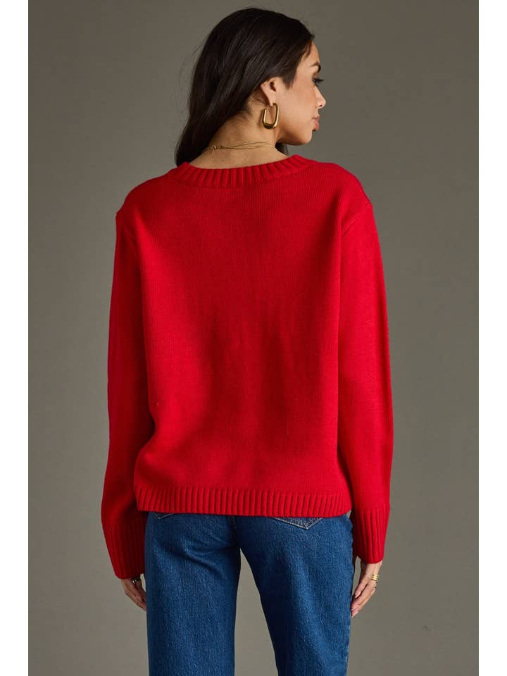 Panache Apparel Co. - Wholesale Knit Sweater - Women's - Red & White Merry Sweater4