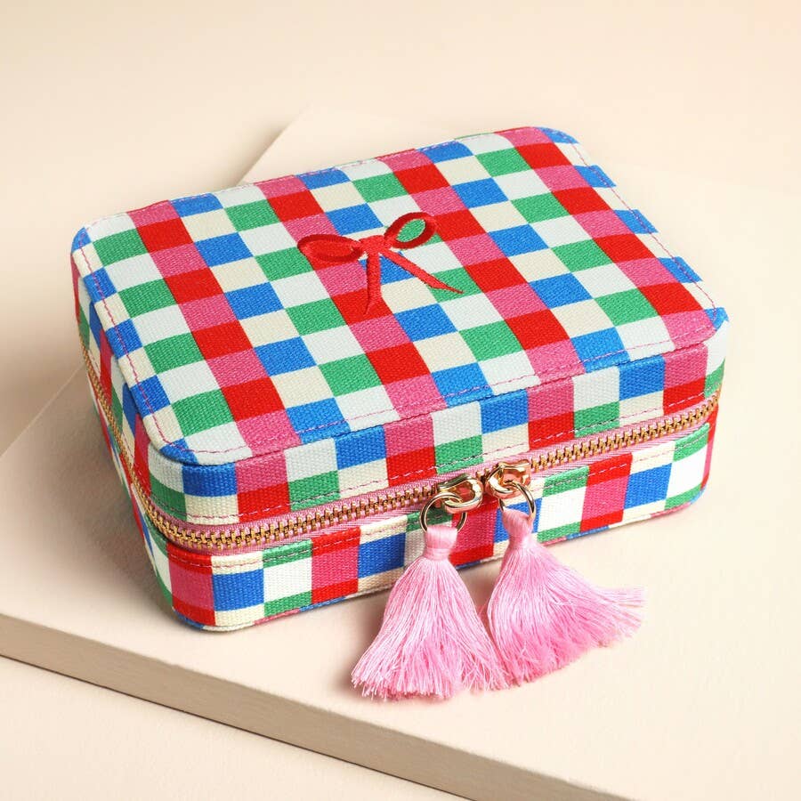 Lisa Angel - Wholesale Jewellery box/organiser - Multi Bright Checkerboard Linen Travel Jewellery Case0