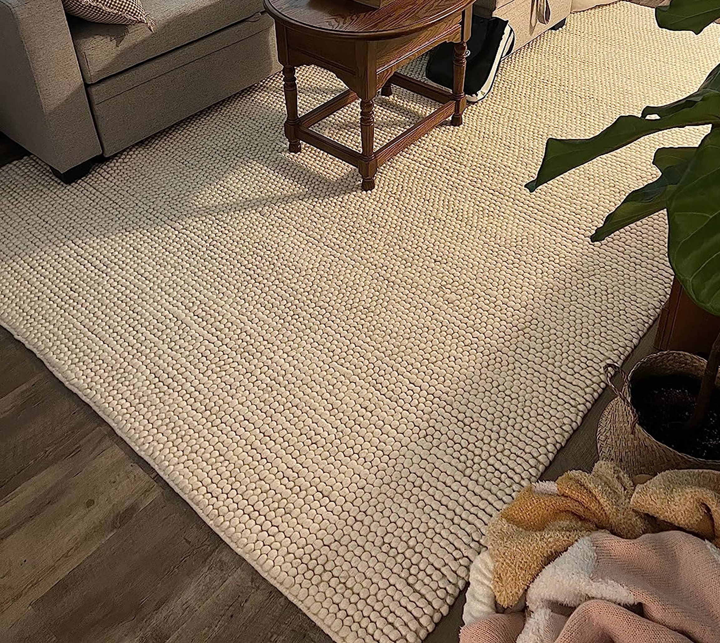 home mart goods - Wholesale Area Rug - Ivory Cream Chunky Beads Hand-Woven Handmade Wool Rug2