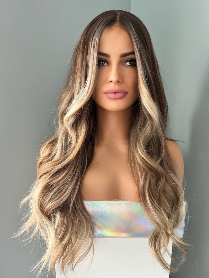 "Brianna" - Long Brown Wig With Highlights for wholesale by The Extension Room