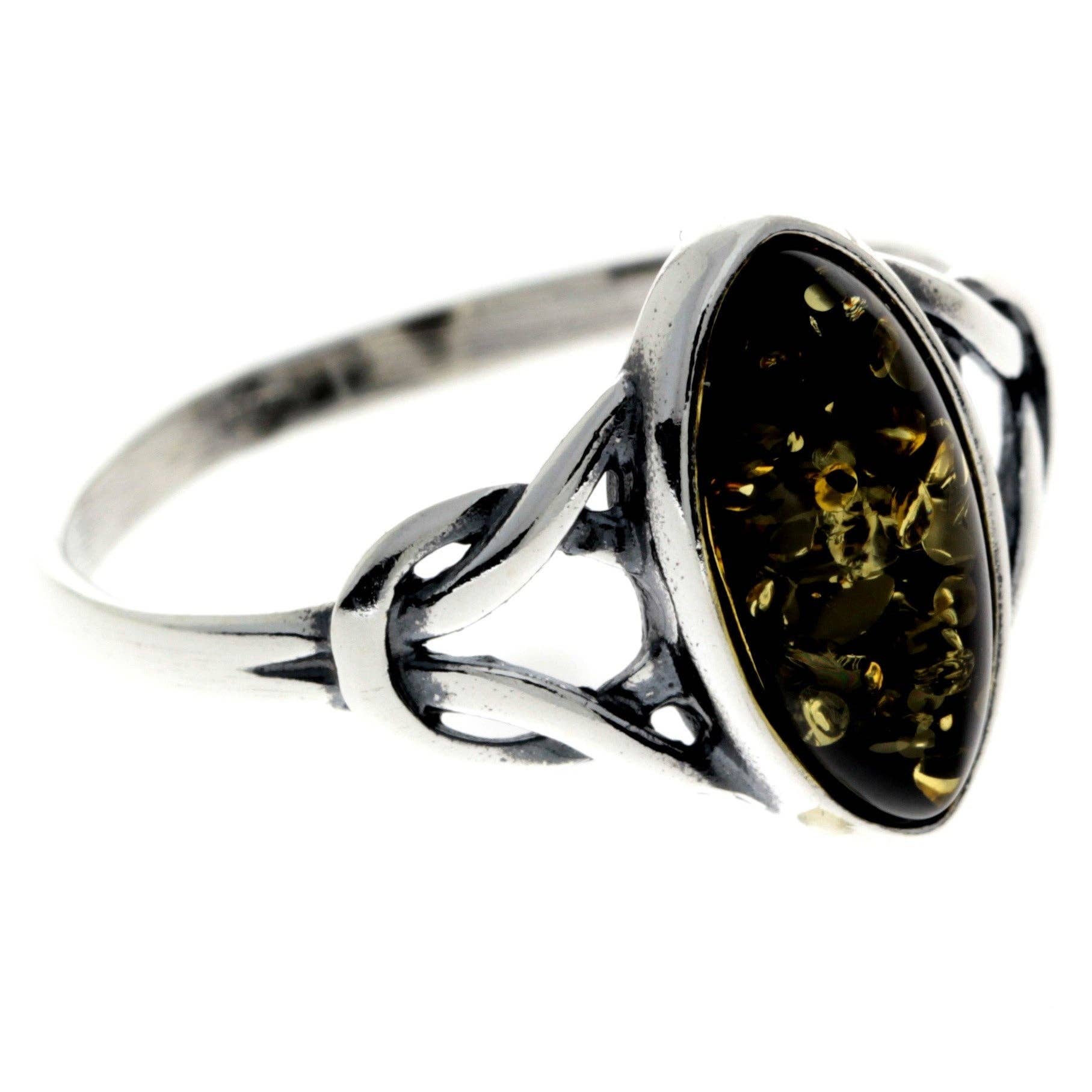 SilverAmber Jewellery - Wholesale Cocktail/Statement Ring - 925 Sterling Silver & Genuine Baltic Amber Celtic Classic Ring - 75039