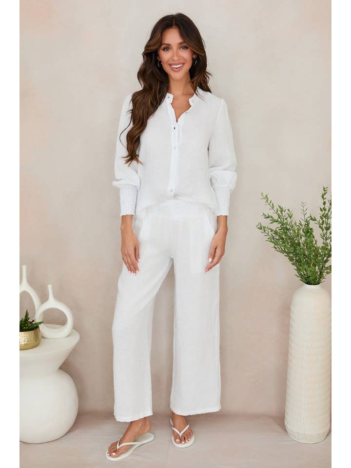 MILIO MILANO - Wholesale Button Down Shirt - Women's - STAND COLLAR LINEN BUTTON DOWN SHIRT (14361/155055)3